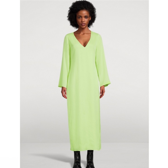 NWT Mara Hoffman Naliyah V-Neck Pullover Sheath Midi in Key Lime Green Size 6